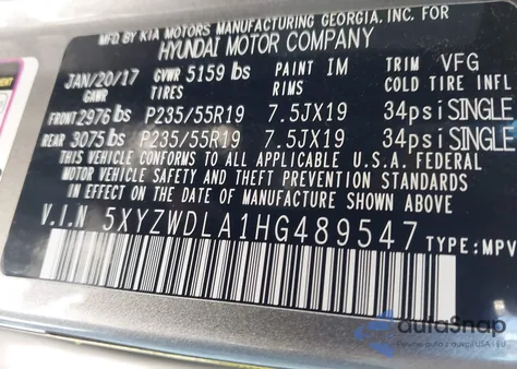 2017 Hyundai Santa Fe Sport 2.0T Ultimate from USA, damaged, VIN 5XYZWDLA1HG489547